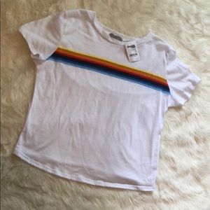 white shirt with rainbow stripe